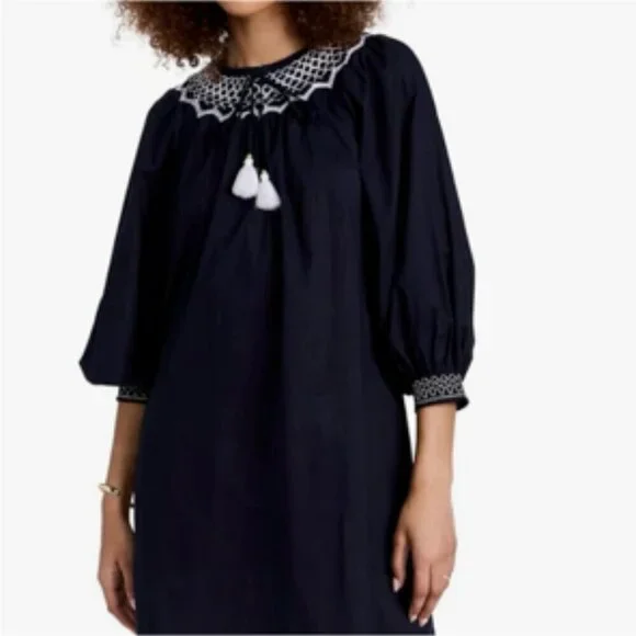 Figue 100% Cotton Smocked Embroidered Charlie Relaxed Fit Mini Dress Large - Picture 3 of 15